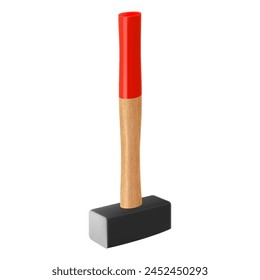 Sledge hammer isolated on white background, Sledgehammer used for heavy blacksmith work, dismantling and assembly of structures. Realistic 3D vector illustration