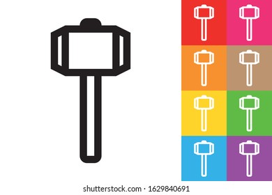 Sledge Hammer. Line Icon With Different Color Background.