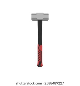 Sledge Hammer realistic vector illustration with red rubber handgrip. Modern hand tool in trendy style. Editable graphic resources for many purposes.