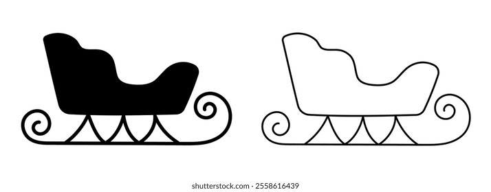 Sledge icon for Santa. Santa's sleigh silhouette. Sleigh for gift delivery. Christmas winter New Year. Editable Stroke