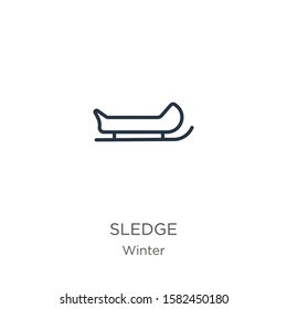 Sledge icon. Thin linear sledge outline icon isolated on white background from winter collection. Line vector sign, symbol for web and mobile