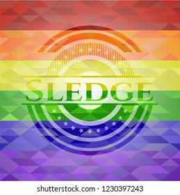 Sledge on mosaic background with the colors of the LGBT flag