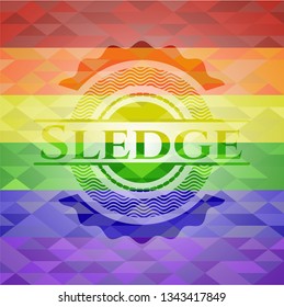 Sledge on mosaic background with the colors of the LGBT flag