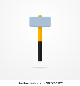 Sledgehammer in flat style. Typical cartoon sledgehammer tool. Sledgehammer isolated icon with shadow. Sledgehammer vector stock illustration.