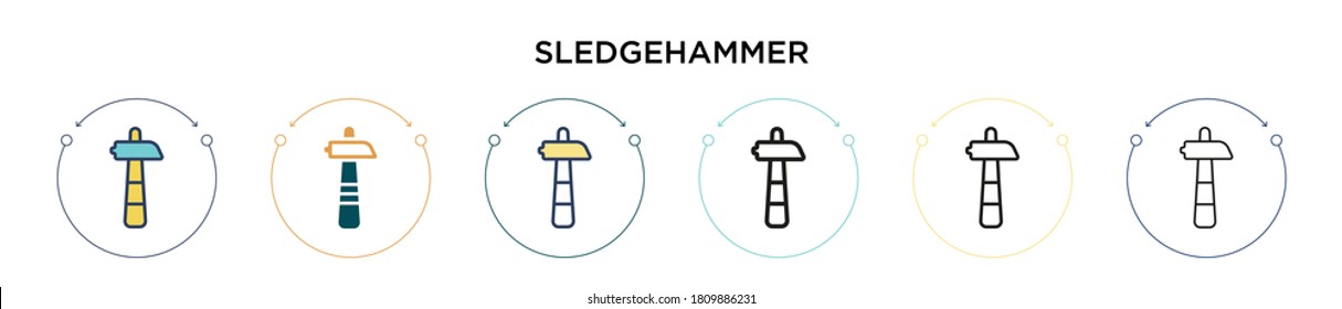 Sledgehammer icon in filled, thin line, outline and stroke style. Vector illustration of two colored and black sledgehammer vector icons designs can be used for mobile, ui, web