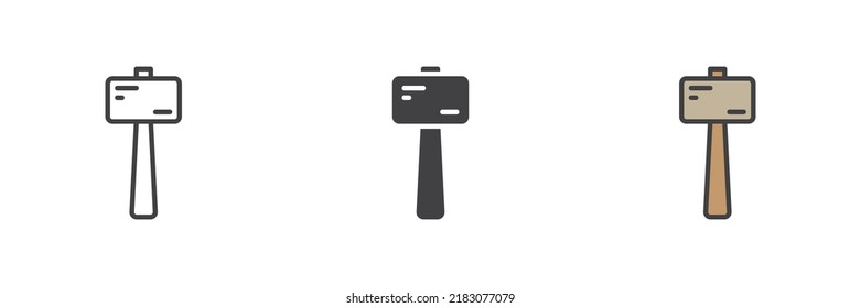 Sledgehammer Icon. Line, Glyph And Filled Outline Colorful Version, Hammer Outline And Filled Vector Sign. Symbol, Logo Illustration. Different Style Icons Set. Vector Graphics