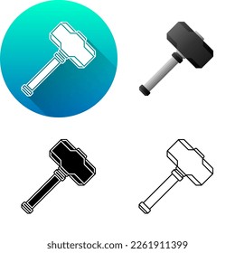 Símbolo de icono de martillo de borde plano, color, silueta blanco-negro, símbolo de logotipo de línea de arte aislado en fondo blanco