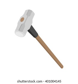 Sledgehammer vector, wooden handle. Sledgehammer in flat style. 