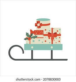 Fuentes con regalos.Ilustración vectorial de Año Nuevo. Los regalos están decorados con ramas y arcos de Año Nuevo.