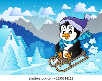 Sledging penguin theme image 2 - eps10 vector illustration.