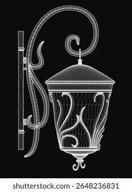 A sleek 3D model of a street lamp with clean contours stands against a black background, rendered for a photorealistic effect. The dark backdrop enhances the lamp's modern silhouette, making it ideal.