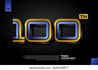 Sleek 3D Number 100 Design in Blue and Gold for Modern Anniversary Celebration on Dark Background
