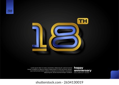 Elegante diseño 3D número 18 en azul y oro para la celebración de aniversario moderno sobre fondo oscuro