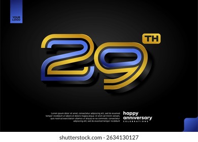Diseño elegante del número 29 3D en azul y oro para la celebración moderna del aniversario en fondo oscuro