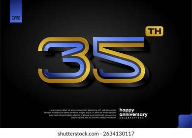 Sleek 3D Nummer 35 Design in Blau und Gold für moderne Jubiläumsfeier auf dunklem Hintergrund