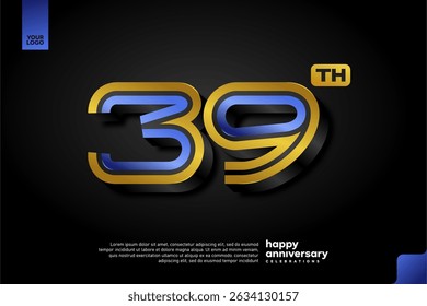 Sleek 3D Number 39 Design in Blue and Gold for Modern Anniversary Celebration on Dark Background