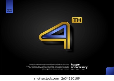 Sleek 3D Number 4 Design in Blue and Gold for Modern Anniversary Celebration on Dark Background