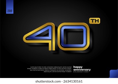 Diseño elegante del número 40 3D en azul y oro para la celebración moderna del aniversario en fondo oscuro