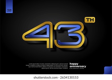 Sleek 3D Number 43 Design in Blue and Gold for Modern Anniversary Celebration on Dark Background