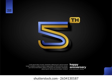 Elegante diseño 3D número 5 en azul y oro para la celebración de aniversario moderno sobre fondo oscuro