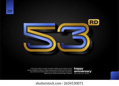 Sleek 3D Number 53 Design in Blue and Gold for Modern Anniversary Celebration on Dark Background