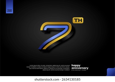 Sleek 3D Number 7 Design in Blue and Gold for Modern Anniversary Celebration on Dark Background