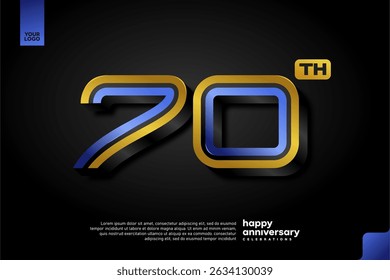 Sleek 3D Number 70 Design in Blue and Gold for Modern Anniversary Celebration on Dark Background