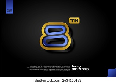 Sleek 3D Number 8 Design in Blue and Gold for Modern Anniversary Celebration on Dark Background