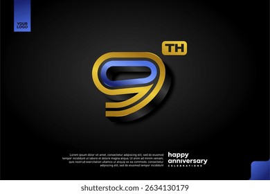 Sleek 3D Number 9 Design in Blue and Gold for Modern Anniversary Celebration on Dark Background