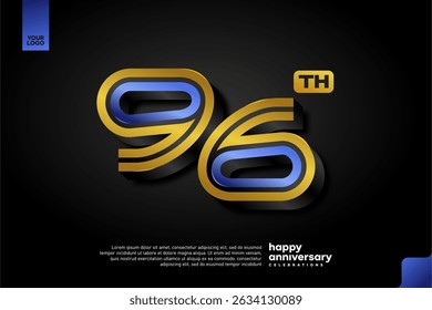 Sleek 3D Number 96 Design in Blue and Gold for Modern Anniversary Celebration on Dark Background