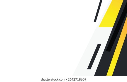 Sleek abstract background with bold diagonal lines in black, white, and yellow on the right side. Ideal for presentations, modern design templates, or technology-inspired business layouts.