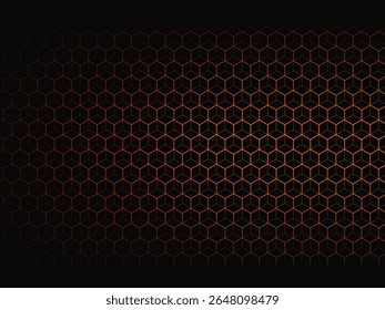Sleek abstract background featuring a glowing orange hexagonal pattern on a black backdrop. Ideal for technology, business, or futuristic design projects, presentations, and digital media. High-resolu