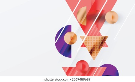 Sleek abstract background - layered triangles with vibrant gradient tones. Semi-transparent shapes add depth and contemporary aesthetic