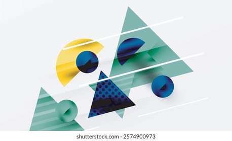 Sleek abstract background - layered triangles with vibrant gradient tones. Semi-transparent shapes add depth and contemporary aesthetic