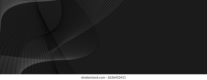 Plano de fundo preto abstrato e elegante com linhas cinza fluindo para design gráfico sofisticado e projetos de arte digital perfeitos para apresentações e sites elegantes