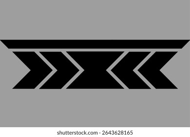 A sleek, abstract black and white chevron or arrow pattern, forming a bold horizontal design element
