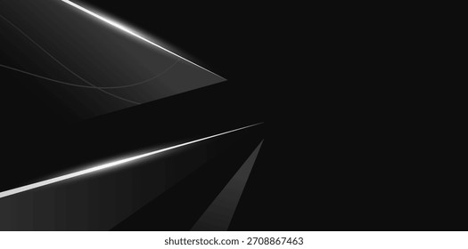 Elegante fondo oscuro abstracto con líneas blancas brillantes y Formas geométricas nítidas, ideal para presentaciones de negocios modernas, interfaces tecnológicas o Fondos de pantalla profesionales.