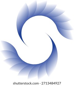 Un diseño elegante y abstracto con Formas en capas de gradiente azul dispuestas en una curva en forma de 'S' dinámica y arremolinada, que simboliza el movimiento, la tecnología y la elegancia.