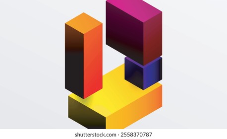Sleek abstract design featuring isometric 3D blocks in a clean, modern composition. Perfect for tech-inspired themes, with vibrant colors and geometric precision