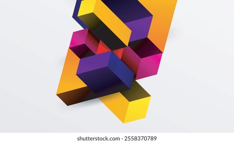 Sleek abstract design featuring isometric 3D blocks in a clean, modern composition. Perfect for tech-inspired themes, with vibrant colors and geometric precision