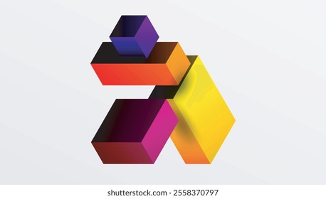 Sleek abstract design featuring isometric 3D blocks in a clean, modern composition. Perfect for tech-inspired themes, with vibrant colors and geometric precision