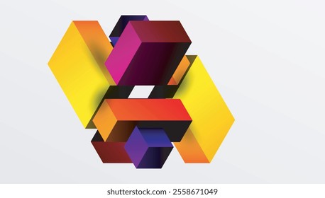 Sleek abstract design featuring isometric 3D blocks in a clean, modern composition. Perfect for tech-inspired themes, with vibrant colors and geometric precision