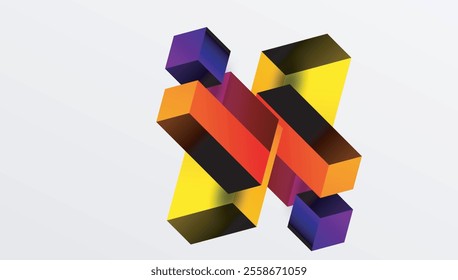 Sleek abstract design featuring isometric 3D blocks in a clean, modern composition. Perfect for tech-inspired themes, with vibrant colors and geometric precision