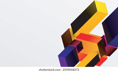 Sleek abstract design featuring isometric 3D blocks in a clean, modern composition. Perfect for tech-inspired themes, with vibrant colors and geometric precision