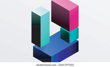 Sleek abstract design featuring isometric 3D blocks in a clean, modern composition. Perfect for tech-inspired themes, with vibrant colors and geometric precision