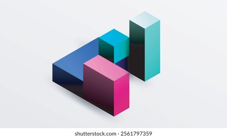 Sleek abstract design featuring isometric 3D blocks in a clean, modern composition. Perfect for tech-inspired themes, with vibrant colors and geometric precision