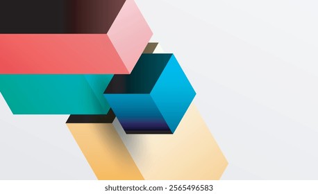 Sleek abstract design featuring isometric 3D blocks in a clean, modern composition. Perfect for tech-inspired themes, with vibrant colors and geometric precision