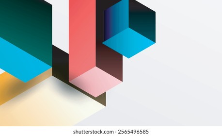 Sleek abstract design featuring isometric 3D blocks in a clean, modern composition. Perfect for tech-inspired themes, with vibrant colors and geometric precision