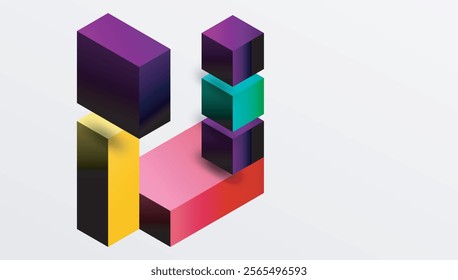 Sleek abstract design featuring isometric 3D blocks in a clean, modern composition. Perfect for tech-inspired themes, with vibrant colors and geometric precision
