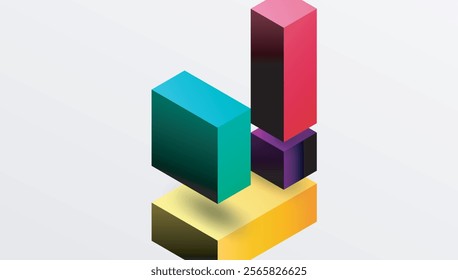Sleek abstract design featuring isometric 3D blocks in a clean, modern composition. Perfect for tech-inspired themes, with vibrant colors and geometric precision